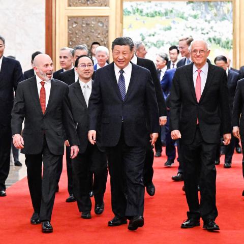 Chinese President Xi Jinping meets with representatives from the American business, strategic, and academic communities at the Great Hall of the People in Beijing on March 27, 2024. (Photo by Shen Hong via Getty Images)