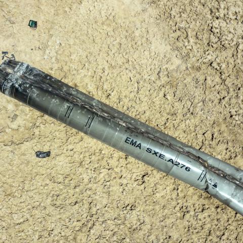 The remains of a missile that landed on the shore of the Dead Sea on April 21, 2024. (Menahem Kahana via Getty Images)
