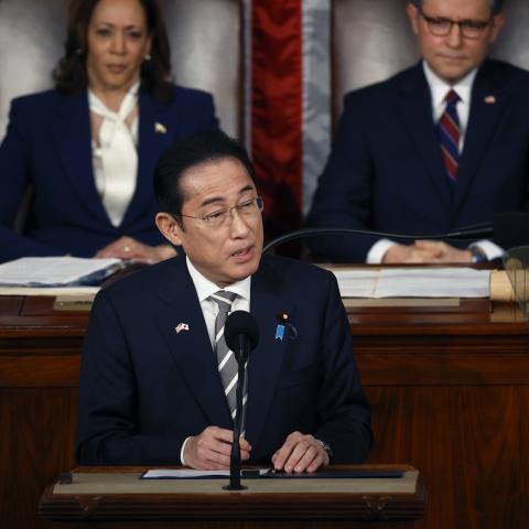 Japanese Prime Minister Fumio Kishida addresses a joint meeting of Congress in the House of Representatives at the US Capitol on April 11, 2024, in Washington, DC. (Photo by Chip Somodevilla/Getty Images)