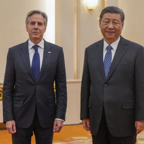 Secretary of State Antony Blinken meets with Chinese President Xi Jinping at the Great Hall of the People in Beijing, China, on April 26, 2024. (Photo by Mark Schiefelbein/POOL/AFP via Getty Images)