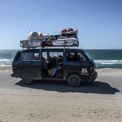 Palestinians living in different parts of Rafah and migrated to safe areas in Gaza on May 8, 2024. (Photo by Jehad Alshrafi/Anadolu via Getty Images)
