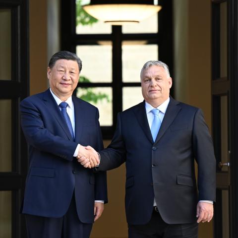 Chinese President Xi Jinping with Hungarian Prime Minister Viktor Orban in Budapest, Hungary, on May 9, 2024. (Photo by Xie Huanchi/Xinhua via Getty Images)