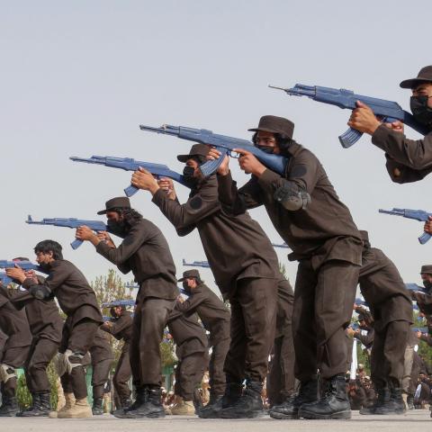 Taliban security forces demonstrate their skills during the ceremony in Guzara district of Herat province on June 22, 2023. (Mohsen Karimi/AFP via Getty Images)