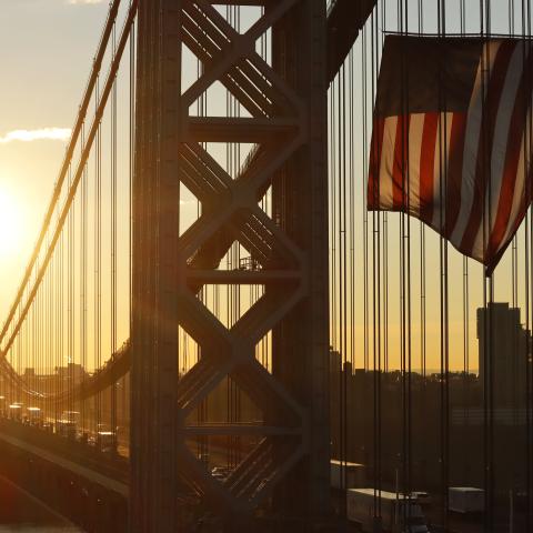 The George Washington Bridge displays its American flag on February 19, 2024, in New Jersey. (Photo by Gary Hershorn via Getty Images)