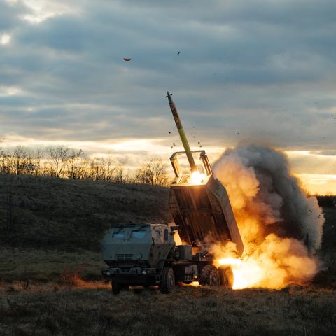 M142 HIMARS launches a rocket on Russian position on December 29, 2023 in Unspecified, Ukraine. M142 HIMARS proved to be a highly effective weapon, striking targets both on the front line and deep in the Russian rear. (Photo by Serhii Mykhalchuk/Global Images Ukraine via Getty Images)