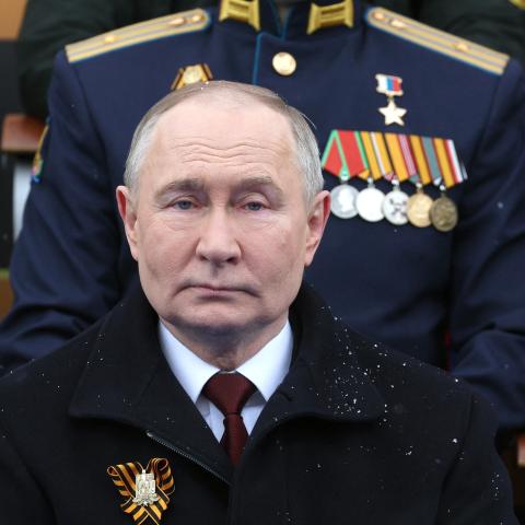 Vladimir Putin attends the Victory Day military parade in Moscow on May 9, 2024. (Mikhail Klimentyev/AFP via Getty Images)