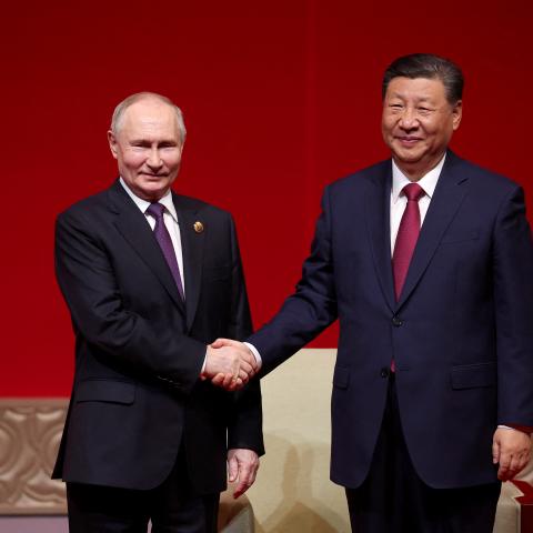 Vladimir Putin and Xi Jinping attend a concert in Beijing on May 16, 2024. (Photo by Alexander Ryumin/AFP via Getty Images)
