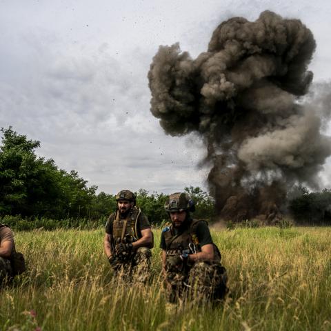 Ukrainian soldiers carry out detonation work in Donetsk, Ukraine, on June 15, 2024. (Jose Colon/Anadolu via Getty Images)
