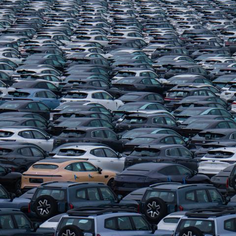 Rows of new energy vehicles seen in Chongqing, China, on June 15, 2024. (Costfoto/NurPhoto via Getty Images)