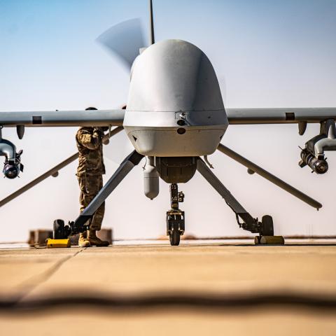 An Unmanned Aircraft System is prepped for flight operations on April 8, 2024. (Photo via DVIDS)