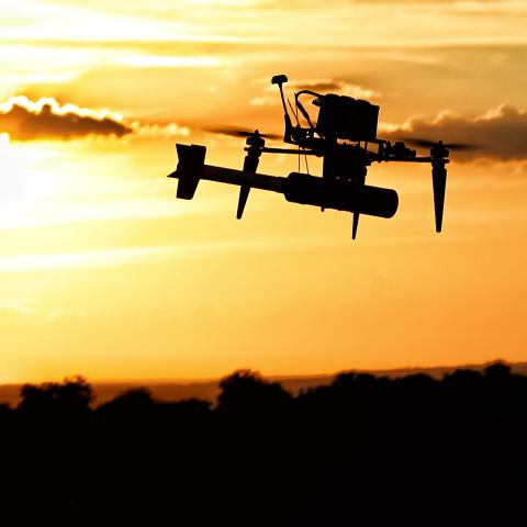 A drone takes off into the sky on June 28, 2024, in Donetsk Oblast, Ukraine. (Yan Dobronosov/Global Images Ukraine via Getty Images)