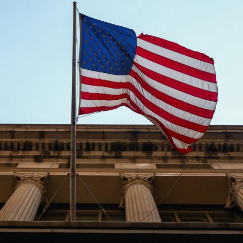 US flag is seen on a building in New York on July 4, 2024. (Beata Zawrzel/NurPhoto via Getty Images)
