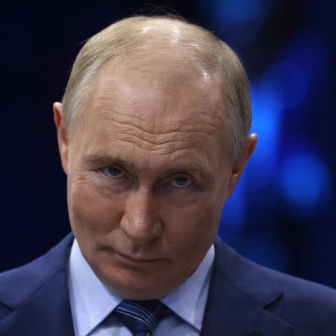 Russian President Vladimir Putin grimaces during his meeting with participants of the Russia International Exhibition-Forum, while visiting the All-Russian Exhibition Center on July 8, 2024, in Moscow, Russia. Putin is expected to meet Indian Prime Minister Narendra Modi this week in Moscow. (Photo by Contributor/Getty Images)