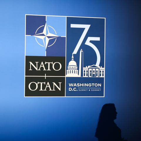 The NATO Summit logo in Washington, DC, on July 9, 2024. (Jakub Porzycki/NurPhoto via Getty Images)