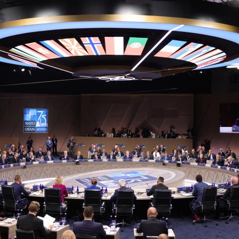 US President Joe Biden delivers remarks at a meeting of the North Atlantic Council at the NATO Summit on July 10, 2024, in Washington, DC. (Kevin Dietsch via Getty Images)