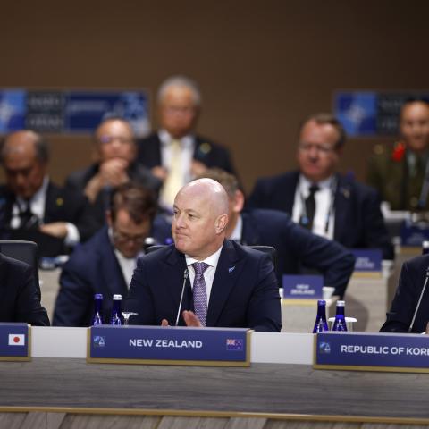 Japanese Prime Minister Fumio Kishida, Prime Minister of New Zealand Christopher Luxon and President of South Korea Yoon Suk Yeol attend a meeting of the heads of state of the North Atlantic Council, Indo-Pacifc Partners and the European Union, during the 2024 NATO Summit on July 11, 2024 in Washington, DC. NATO leaders convene in Washington this week for its annual summit to discuss future strategies and commitments and mark the 75th anniversary of the alliance’s founding (Photo by Kevin Dietsch/Getty Imag