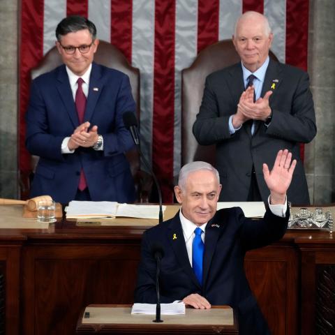 Israeli Prime Minister Benjamin Netanyahu addresses Congress on July 24, 2024. (Kent Nishimura via Getty Images)