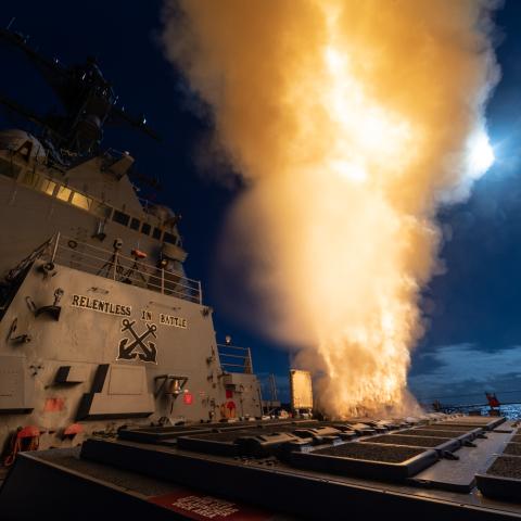 A Standard Missile -3 Block IIA, or SM-3 Blk IIA, is launched from U.S. Navy Arleigh Burke-class guided missile destroyer USS McCampbell (DDG 85) off the coast of the Pacific Missile Range Facility, Hawaii, during Flight Test Other-23 or FTX-23, February 8, 2024. (courtesy photo/released)