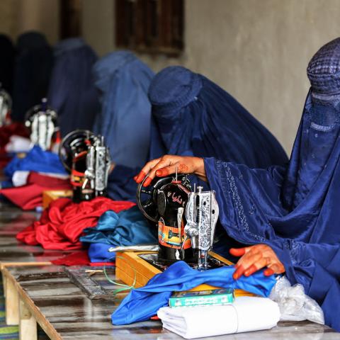 Afghan women use sewing machines at a workshop in Jalalabad, Afghanistan, on December 1, 2022. (Photo by AFP) (Photo by -/AFP via Getty Images)