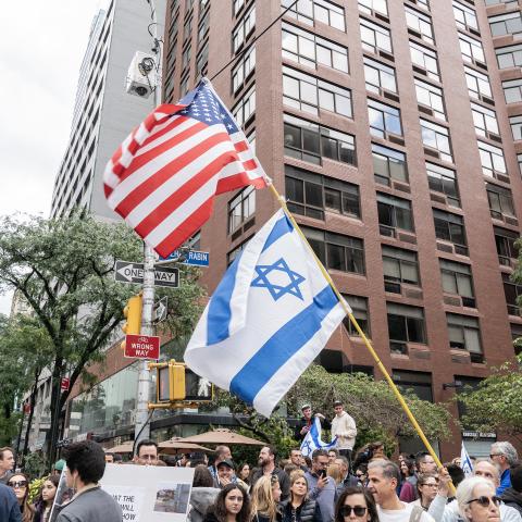 Israeli supporters rallied against the terrorist attack in Israel in New York City on October 8, 2023. (Lev Radin via Getty Images)