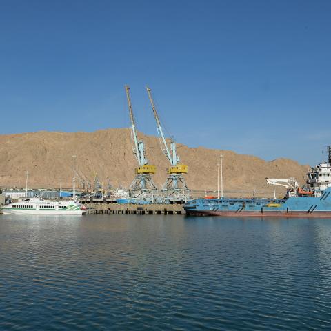 A view of the main port of Turkmenbashi, Turkmenistan, on November 19, 2023. (Igor Sasin via Getty Images)