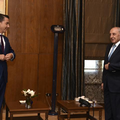 US special envoy Amos Hochstein meets with Lebanon's Parliament Speaker Nabih Berri in Beirut, Lebanon, on June 18, 2024. (AFP via Getty Images)