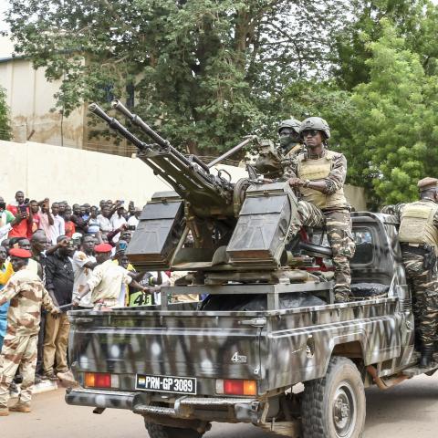 A vehicle of the Presidential Guard of Niger attends the first summit of the Confederation of Sahel States in Niamey, Niger, on July 6, 2024. (Boureima Hama/AFP via Getty Images)