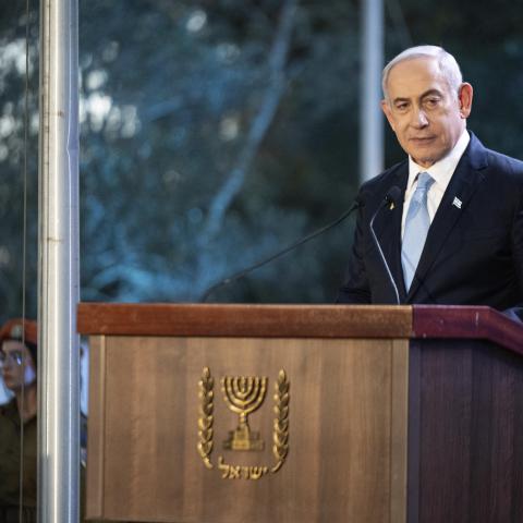 Israeli Prime Minister Benjamin Netanyahu speaks in Jerusalem on August 4, 2024. (Naama Grynbaum/AFP via Getty Images)