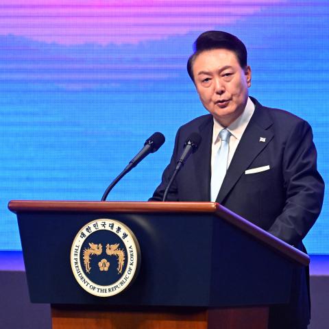 South Korea's President Yoon Suk Yeol speaks in Seoul, South Korea, on August 15, 2024. (Kim Min-Hee/AFP via Getty Images)