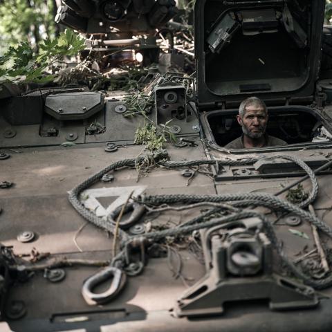A Ukrainian mechanic after returning from a combat mission in the Kursk Region on August 14, 2024. (Kostiantyn Liberov via Getty Images)