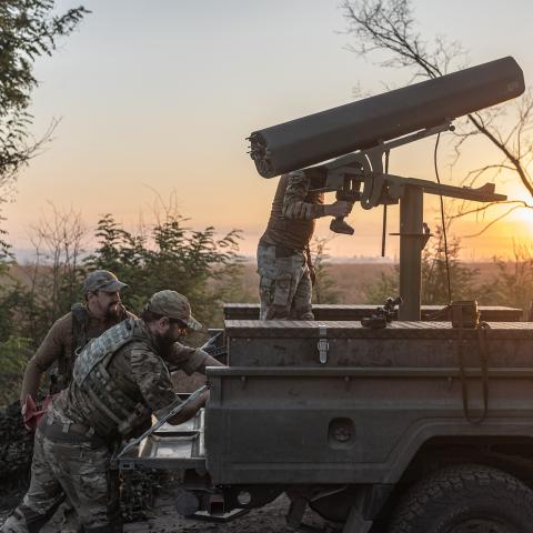Ukrainian soldiers prepare a vehicle in Toretsk, Ukraine, on August 19, 2024. (Diego Herrera Carcedo/Anadolu via Getty Images)