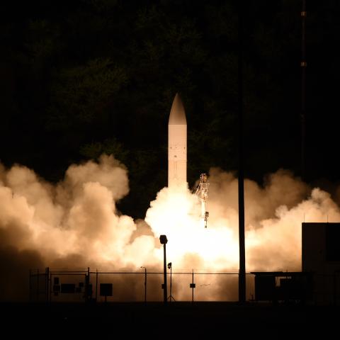  A common hypersonic glide body (C-HGB) launches from Pacific Missile Range Facility, Kauai, Hawaii, at approximately 10:30 p.m. local time, March 19, 2020, during a Department of Defense flight experiment. (DVIDS)