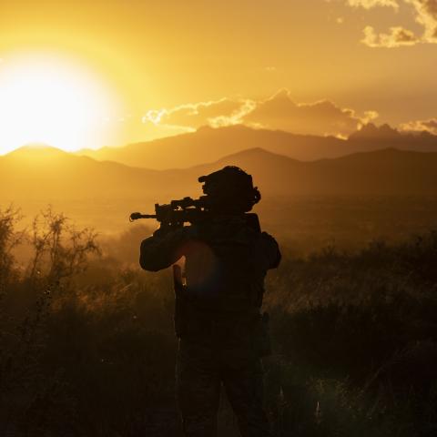 A Defender participating in the 2023 Defender Flag, patrols the area at Fort Bliss, Oct. 23, 2023. (DVIDS)