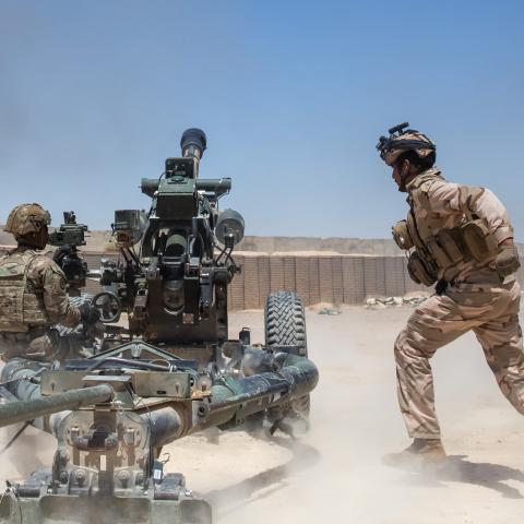 Field artillerymen from the New Jersey Army National Guard’s 3rd Battalion, 112th Field Artillery Regiment, 44th Infantry Brigade Combat Team, perform a live fire exercise with their counterparts from the Iraqi Division of Artillery’s 1st Brigade, in western Iraq, July 31, 2024.