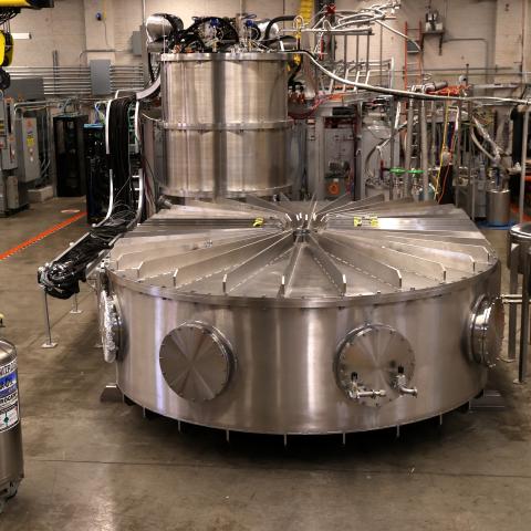 A cryostat that housed a high-temperature superconducting magnet that is a prototypical for fusion device at the MIT Plasma Science and Fusion Center in Cambridge, MA on December 13, 2021. Scientists are building machines to harness fusion energy. (David L. Ryan/The Boston Globe via Getty Images)