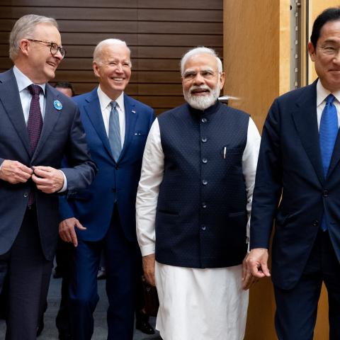 US President Joe Biden, Japanese Prime Minister Fumio Kishida, Indian Prime Minister Narendra Modi, and Australian Prime Minister Anthony Albanese arrive for their meeting during the Quad Leaders Summit in Tokyo on May 24, 2022. (Saul Loeb/AFP via Getty Images)