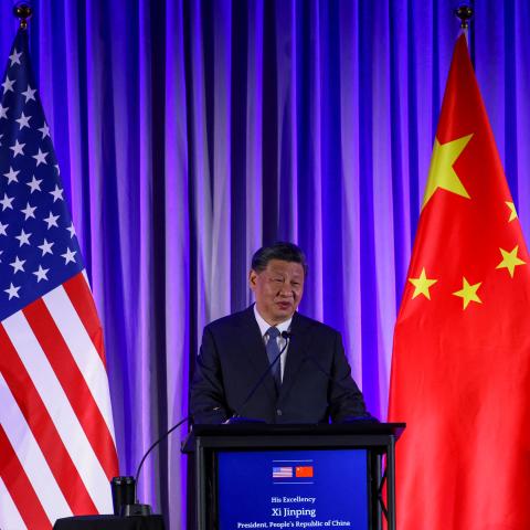 China's President Xi Jinping speaks at the "Senior Chinese Leader Event" held by the National Committee on US-China Relations and the US-China Business Council on the sidelines of the Asia-Pacific Economic Cooperation (APEC) Leaders' Week in San Francisco, California, on November 15, 2023. The APEC Summit takes place through November 17. (Photo by CARLOS BARRIA / POOL / AFP) (Photo by CARLOS BARRIA/POOL/AFP via Getty Images)