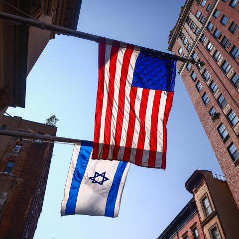 United States and Israeli flags are seen in Manhattan, New York, on July 6, 2024. (Beata Zawrzel via Getty Images)