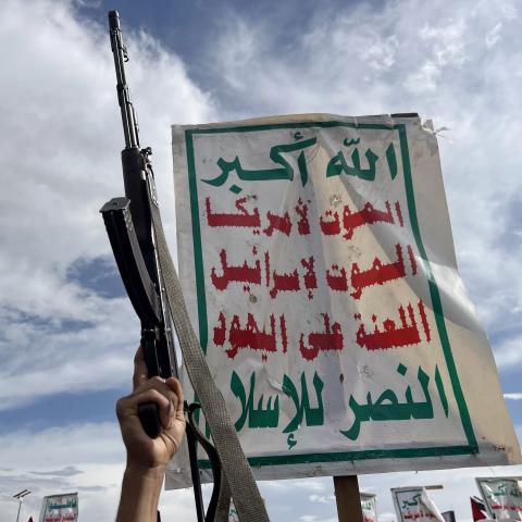 Yemenis participate in a demonstration on August 23, 2024, in Sana'a, Yemen. (Mohammed Hamoud via Getty Images)