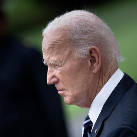United States President Joe Biden waits to greet President of the United Arab Emirates Sheikh Mohamed bin Zayed al-Nahyan at the White House in Washington, DC, on September 23, 2024. (Brendan Smialowski/AFP via Getty Images)