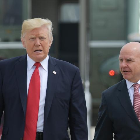 Former President Donald Trump and National Security Advisor H.R. McMaster board Air Force One on June 16, 2017. (Mandel Ngan/AFP via Getty Images)