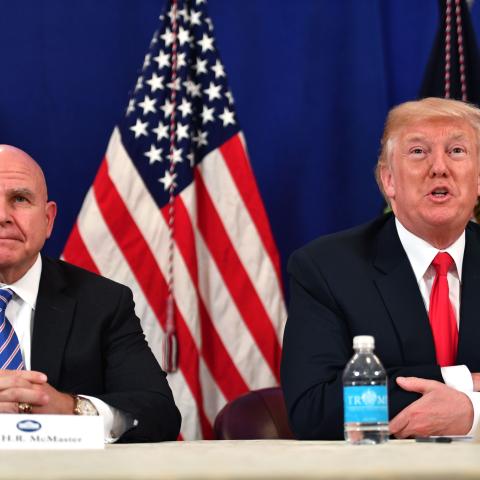 Donald Trump and H. R. McMaster during a security briefing on August 10, 2017, in New Jersey. (Nicholas Kamm/AFP via Getty Images)