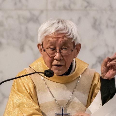 Cardinal Joseph Zen preaches a sermon during a mass at the Holy Cross Church on May 24, 2022, in Hong Kong, China. (Anthony Kwan/Getty Images)
