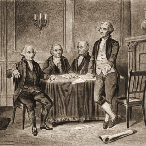 Illustration of four of the United States Founding Fathers,1774. (Getty Images)