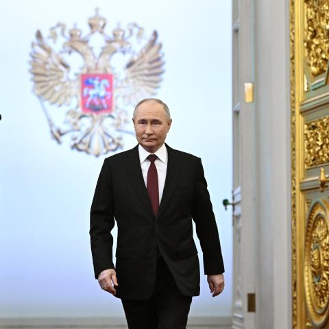 Vladimir Putin walks prior to his inauguration ceremony in Moscow on May 7, 2024. (Sergei Bobylyov/AFP via Getty Images)