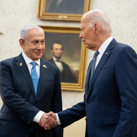 US President Joe Biden meets with Israeli Prime Minister Benjamin Netanyahu on July 25, 2024, in Washington, DC. (Andrew Harnik via Getty Images)