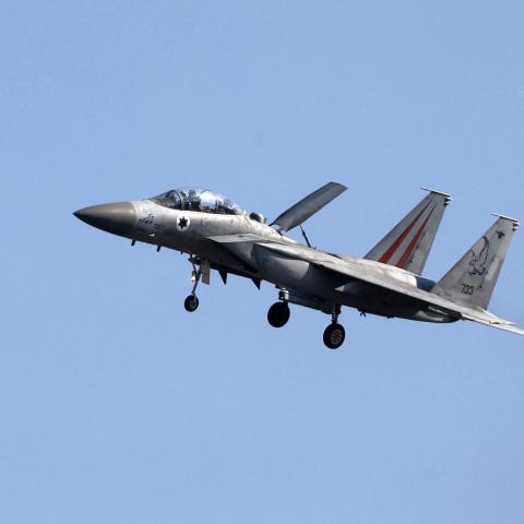 An Israeli fighter jet flies near Tel Aviv on September 26, 2024. (Gil Cohen-Magen/AFP via Getty Images)