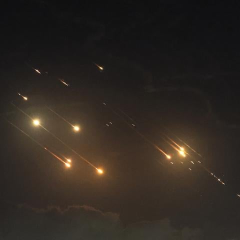 Israel intercepts projectiles near Baqa al-Gharbiya on October 1, 2024. (Ahmad Gharabli/AFP via Getty Images)