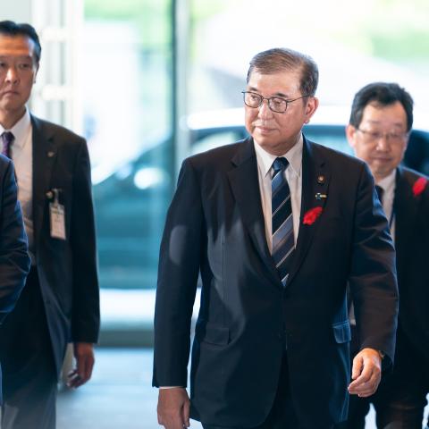 Japan's new prime minister, Shigeru Ishiba, arrives at the prime minister's official residence on October 1, 2024, in Tokyo, Japan. (Tomohiro Ohsumi via Getty Images)
