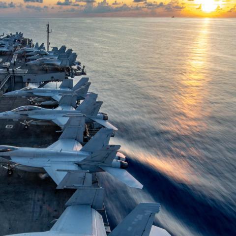 The USS Theodore Roosevelt aircraft carrier transits the South China Sea on May 26, 2024. (DVIDS)